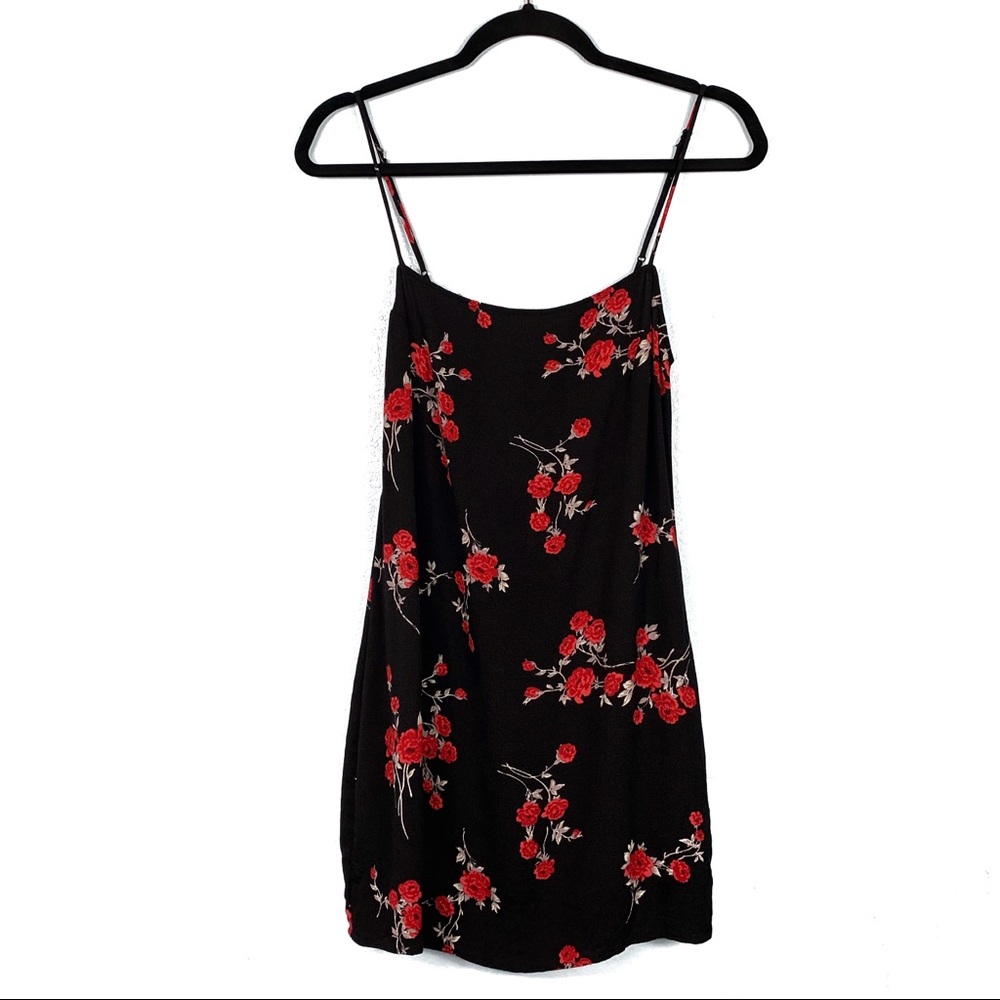 Reformation Black & Red Floral Lindsay Mini Dress